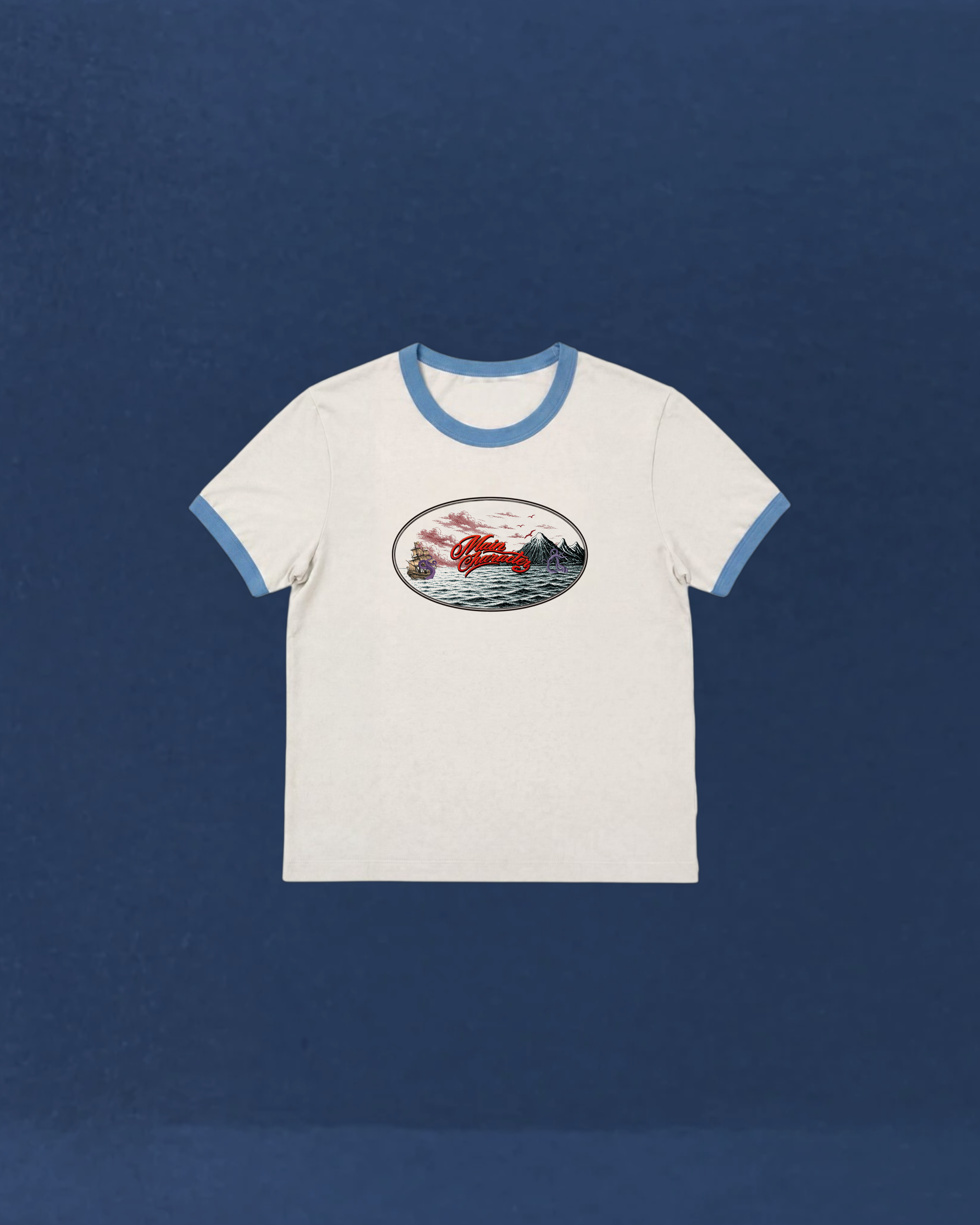 Blue kraken Ringer Slim fit Cropped Tee
