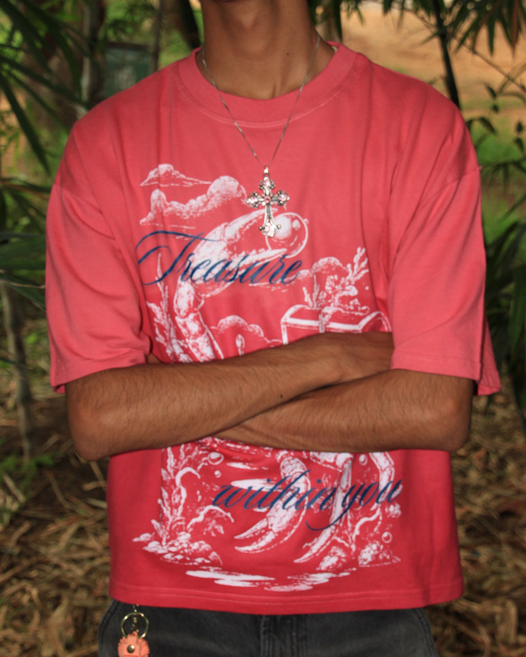 Pink Sunfade Crab Treasure Cropped Tee