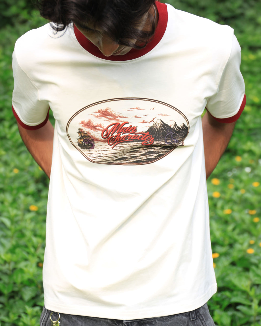 Maroon kraken Ringer Slim fit Cropped Tee