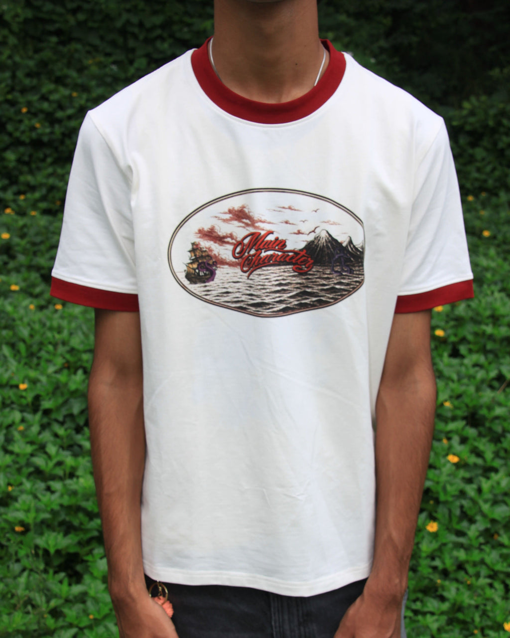 Maroon kraken Ringer Slim fit Cropped Tee