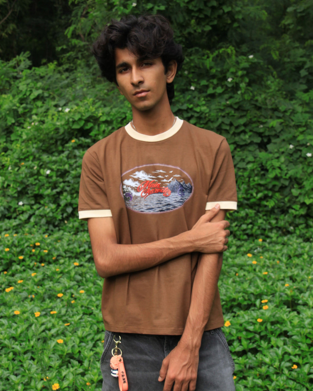 Brown kraken Ringer Slim fit Cropped Tee