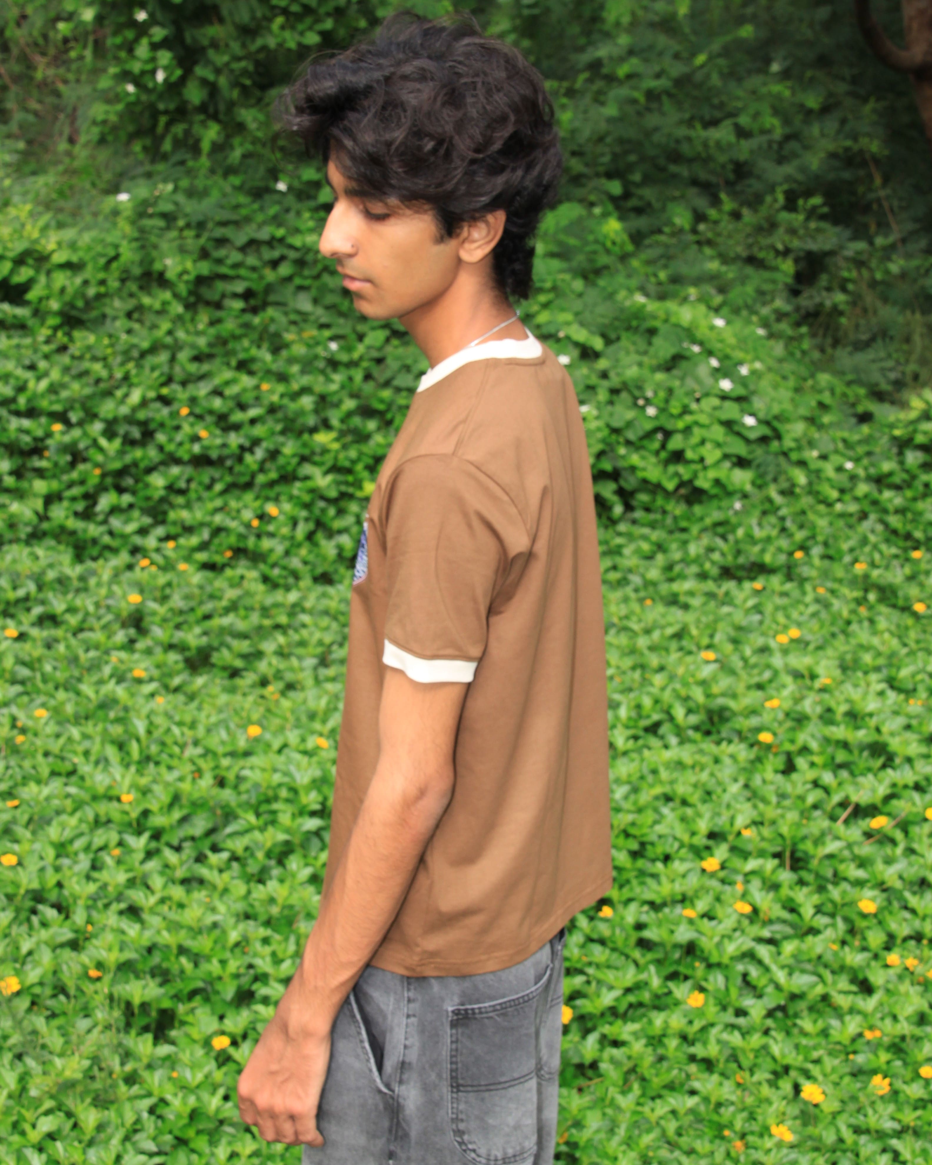 Brown kraken Ringer Slim fit Cropped Tee