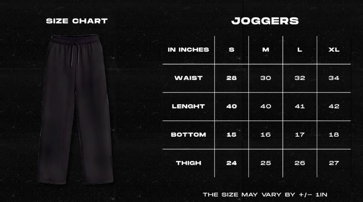 Shadow Walker Collection size chart