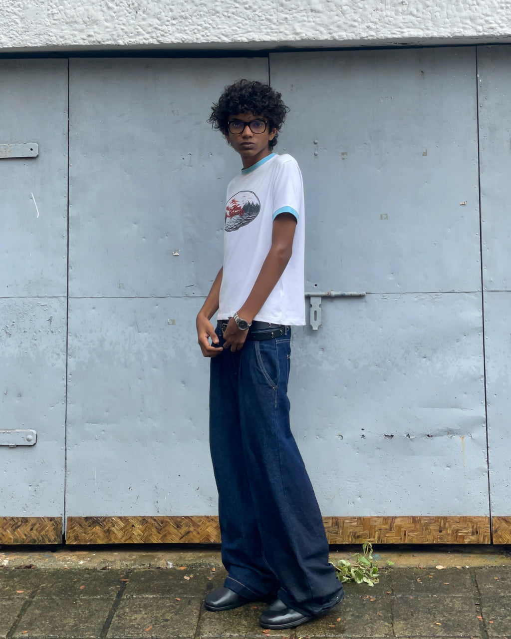 Blue kraken Ringer Slim fit Cropped Tee